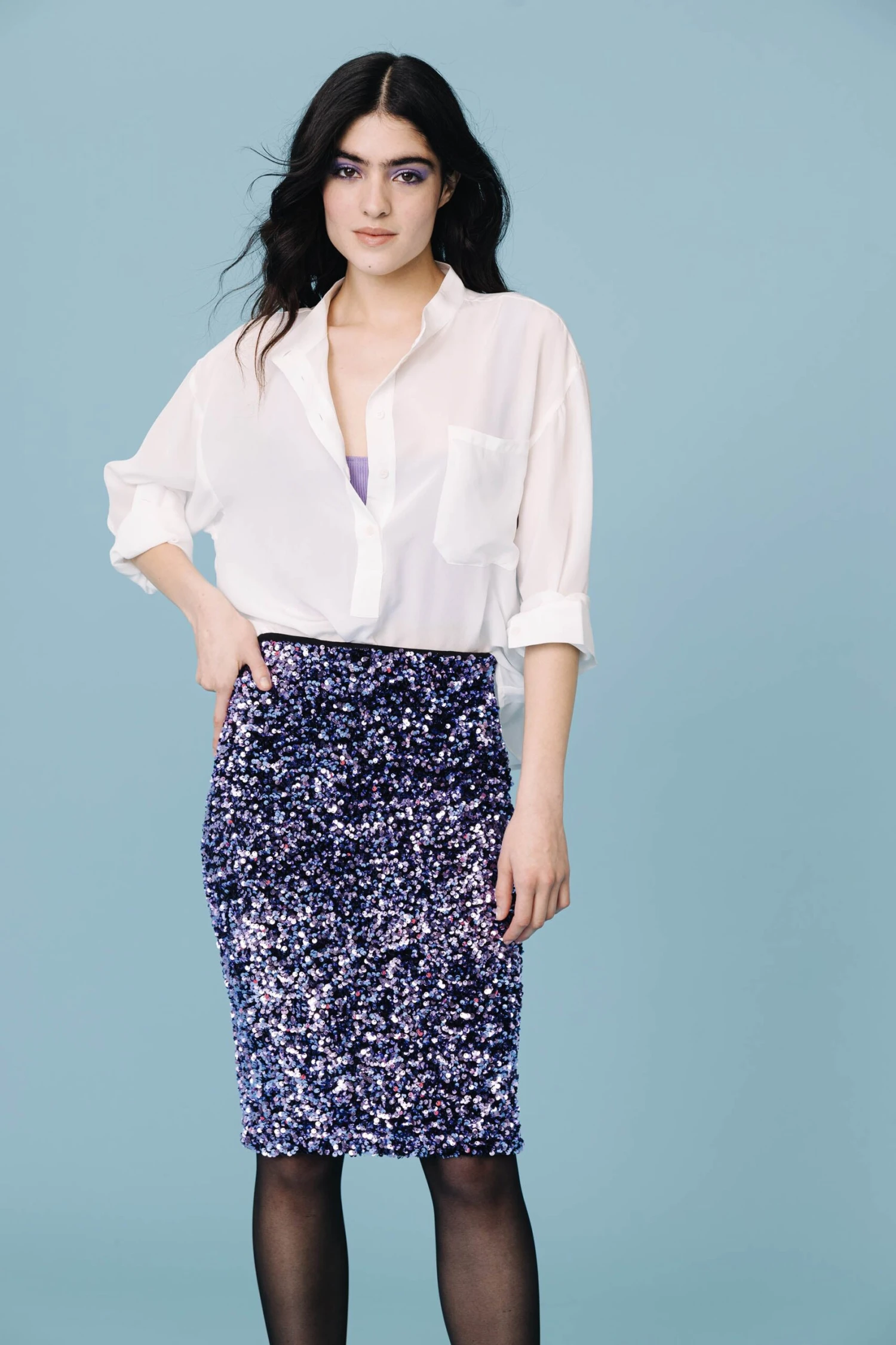 JUPE SARITA SEQUINS LILAS 2 JUPE SARITA SEQUINS LILAS – Image 2