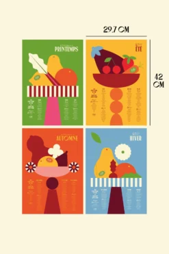 SET DE 4 AFFICHES A3 FRUITS & LÉGUMES DE SAISON -Citron Style Promos Boutique Mock upA3 BundleSaisons scaled